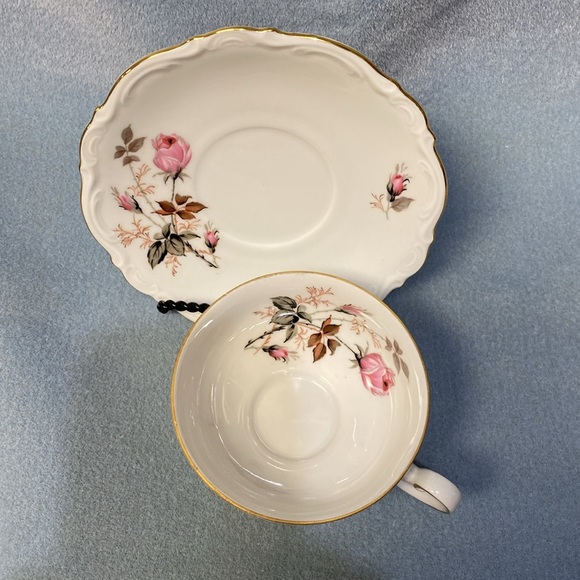 Pink Rose Mitterteich Bavaria Germany Footed Coffee Cup and Saucer - Picture 6 of 15